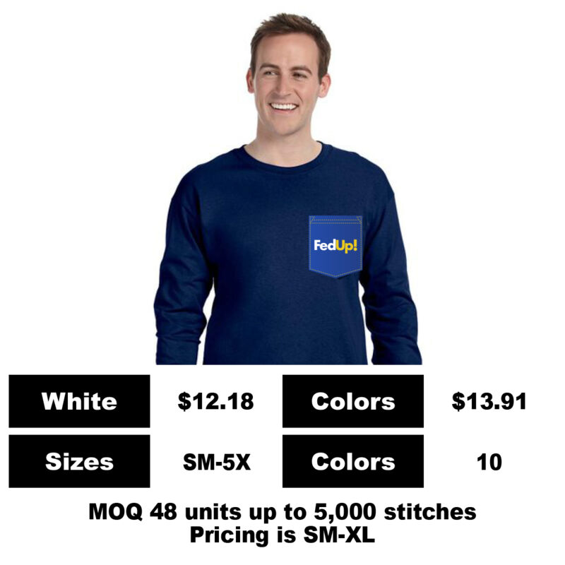 B3501-P: Screen Print on Pocket - 4.2 oz Cotton Long Sleeve Pocket T-Shirt